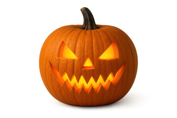 Halloween pumpkin with glowing eyes and mouth on transparent background