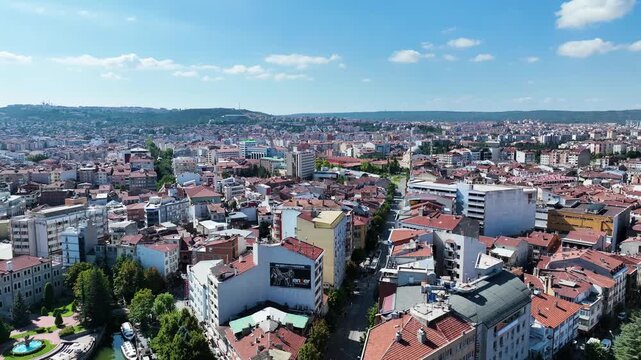 Drone footage of Eskisehir and porsuk stream - 4k view of Eskisehir