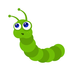 Cute little green caterpillar, funny insect character, vector illustration