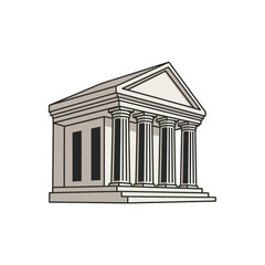 Obraz premium Classic architectural building with a grand portico and four columns, representing a bank, courthouse, or museum. Isolated vector illustration