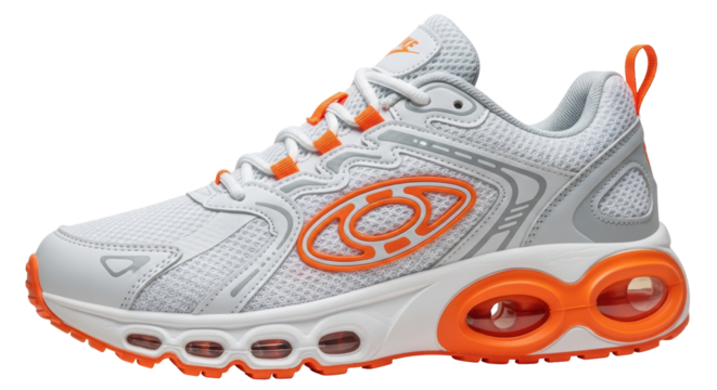 Isolated White and Orange Running Shoe
