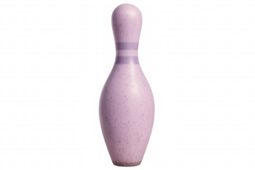 Purple bowling pin standing alone, highlighting clean design with sharp minimalist aesthetic against stark transparent backdrop