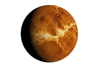 Isolated detailed planet Venus from space in sun shadow with cracks and sunlit surface