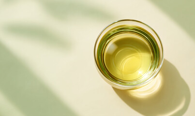 Clear glass cup of fresh green tea in natural light serene and healthy beverage bright and clean tea moment. generative aI