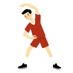 Young Man Doing Side Bend Exercise for Health