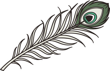 Obraz premium Peacock Feather Illustration with Colorful Eye Pattern. Elegant Peacock Feather Artwork in Exotic Style. Decorative Peacock Feather Drawing with Detailed Lines. Realistic Peacock Feather Painting