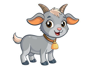 Adorable cartoon goat with a bell around its neck