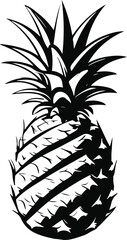 Black and white pineapple line art vector, abstract doodle fruit outline, clean tropical food sketch 1