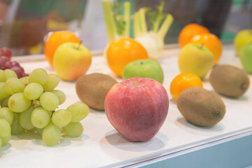Fresh fruits on the window of a vegetable store