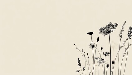 Delicate flower silhouettes on a cream background, minimalist design