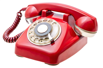 Vintage red rotary dial telephone on white background isolated on a transparent background