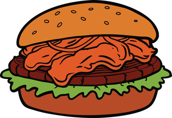 Pulled pork sandwich with bbq sauce vector illustration