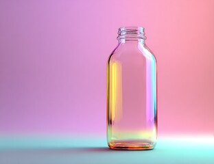 Iridescent bottle reflects pink & orange background
