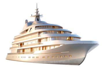 White luxury yacht with multiple decks isolated on a transparent background boat
