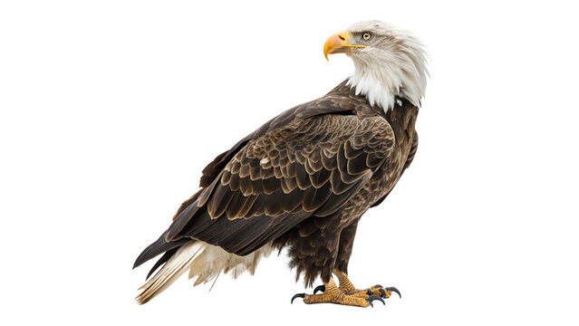 Majestic bald eagle perched on a branch, showcasing its powerful presence in a natural setting on a transparent background
