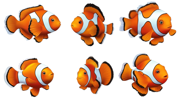 Set of clown fish isolated on transparent background
