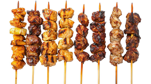 Set of chicken and pork satay isolated on white background