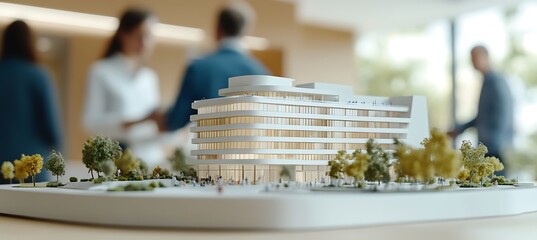 Architectural model presentation for new building project in modern office space setting design concept