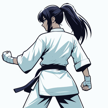 Vector image of a woman wearing a karate costume