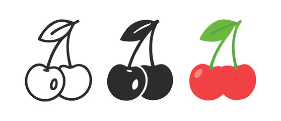 Triple cherry icons in linear, silhouette, and color styles