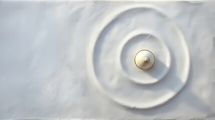 Minimalist white ceiling with elegant concentric circular molding and simple round light fixture centerpiece