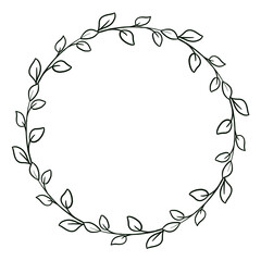 Black floral frames in line art, branch and leaves. Elegant floral wreath template. Hand drawn illustration for labels, wedding invitation, greeting card. © YustasArt