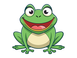 Happy green cartoon frog with a big smile
