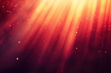 Red and gold bokeh abstract background with sun rays, glittering lights, and blurred light effects