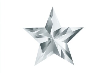 Obraz premium Gleaming star. Geometric shards create a crystalline, multi-faceted form. Metallic, silvery. Centered on white. Light refracts like gem