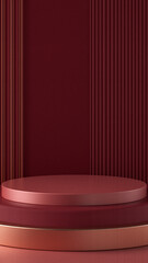 Minimalist Podium with Circular Platform Against Textured Red Background