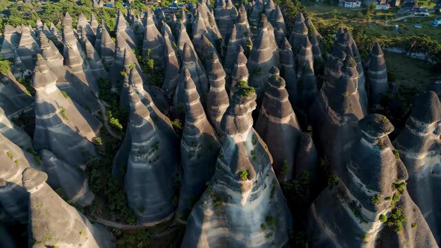 Aerial panorama of landforms in earth forests Aerial photography of conical karst landforms landscapes