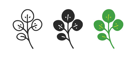 Minimalist botanical icons with line and solid styles featuring leafy branches