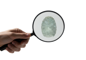 Isolated magnified fingerprint shows clue of crime investigation, forensic analysis evidence