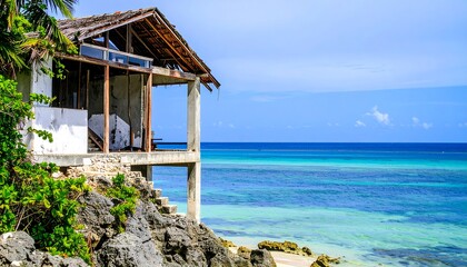 Fototapeta premium Coastal ruin overlooking turquoise sea