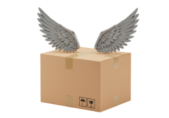 Isolated flying package with wings for expedited delivery service, air freight concept