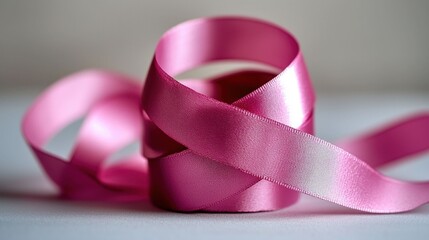 Pink satin ribbon coiled on white surface