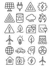 An illustrative collection of eco-friendly energy resources and symbols, symbolizing the intersection of nature and technology for sustainable power solutions.