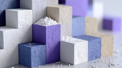 Colorful geometric blocks arranged artistically with fine powder scattered around
