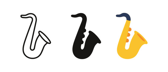 Creative saxophone icons: minimalist silhouettes and vibrant designs