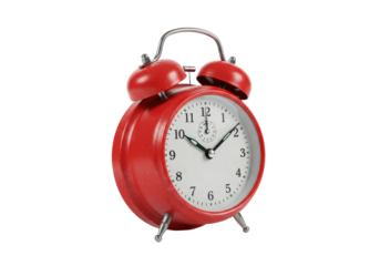 Isolated Red Retro Alarm Clock Signaling Reminding Deadline on Tabletop, Home Appliance