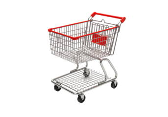 Isolated shopping cart, retail equipment for market or supermarket store aisle shelf