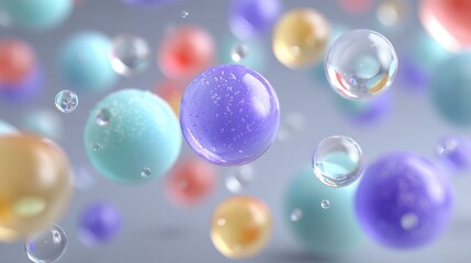 Colorful translucent spheres floating in a soft gradient background, creating a dreamy atmosphere