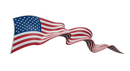 Patriotic Waving Flag with Red, White, and Blue Stripes on White Background