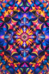 professional photo of intricate Abstract tessellation with vibrant kaleidoscope effect richly colorful featuring a mesmerizing blend of geometric shapes and patterns captured through high-quality phot