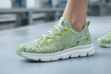 modern factory designed for sustainability is producing stylish shoes made from algae showcasing innovation