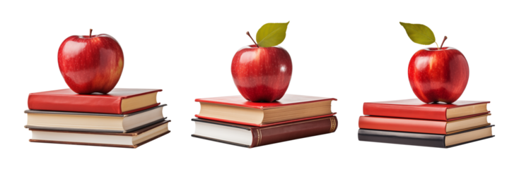 A red apple on a stack of books isolated