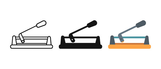 Hole puncher icon set in flat, outline, and solid styles on white background