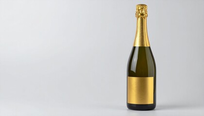 A single bottle of champagne with a gold label, set against a plain light gray background.