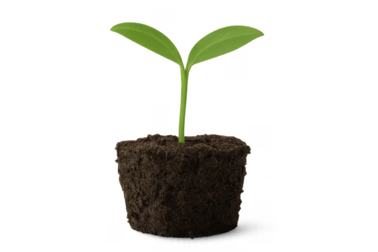 Small plant growing from a clod of earth with transparent background
