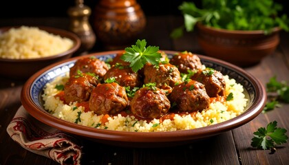 Spicy meatballs over couscous